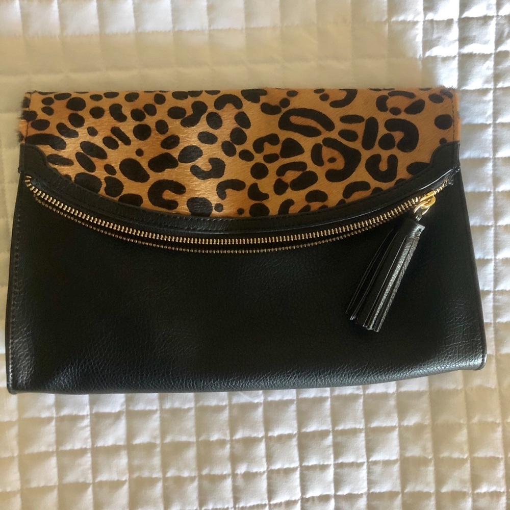 Express animal print leather clutch